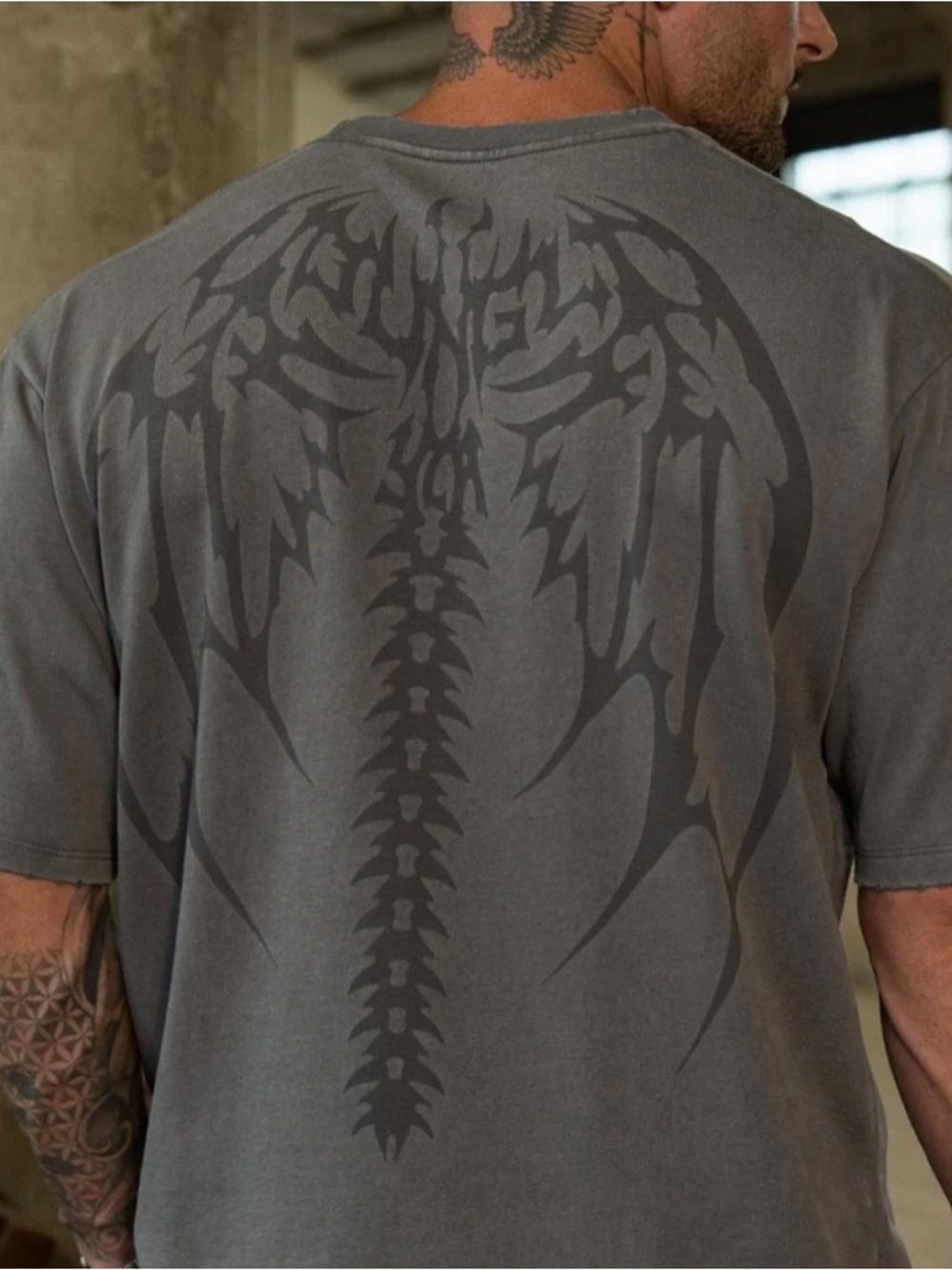 YoungLA Charcoal Grey Wing Spine Graphic Tee